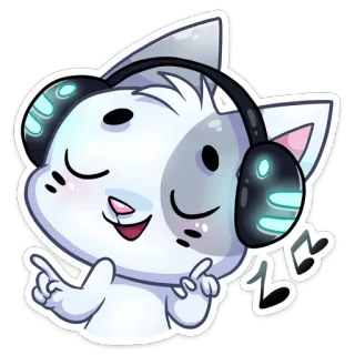 😃 1640692c chat, musique, casque, animal, autocollant, mignon, dessin animé whatsapp sticker