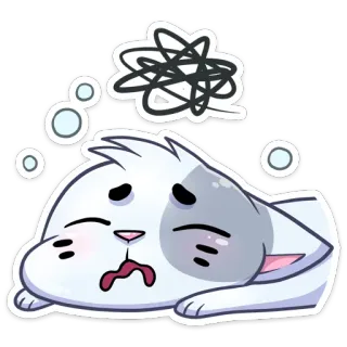 🙃 6ffccf72 chat, fatigué, épuisé, dormir, dessin animé, animal, blanc, gris whatsapp sticker