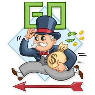👌 c6b7a5a8 Mr. Monopoly Monopoly GO モノポリー, ゲーム, お金, お金持ち, 漫画, 矢印, 進む telegram sticker