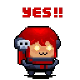 ☺️ 19141500 YES!! pixel art, cheveux roux, jeu vidéo, excité(e), animé telegram sticker