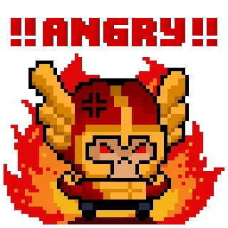 😡 7d7a75d4 !!ANGRY!! en colère, pixel art, personnage, casque, armure, feu, croix telegram sticker