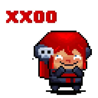 😍 8fc8f4d6 XXOO pixel art, personnage, cheveux roux, XXOO, crâne, jeu vidéo telegram sticker