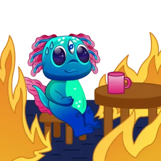😳 93887348 fire, axolotl, monster, cartoon, cute, coffee whatsapp sticker