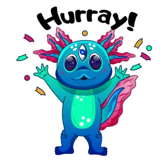 🎉 b96e2dee Hurray! axolotl, cute, celebration, happy, cartoon, sticker, fun, hurray whatsapp sticker