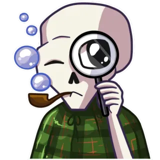 🔍 41fa2da3 骷髅, 侦探, 放大镜, 烟斗, 调查, 卡通 telegram sticker