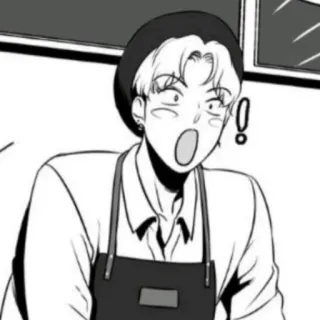 😲 f494fa80 sorprendido, hombre, blanco y negro, boina, camarero, impactado, dibujos animados, animado telegram sticker