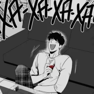 😂 7dc32b3e tertawa, pria, anggur, sofa, hitam putih whatsapp sticker