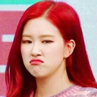😟 2ba3f63e woman, korean, red hair, facial expression, funny, meme telegram sticker