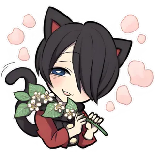 🪷 2158085e 애니메이션, 고양이 귀, 꽃, 카와이, SD 캐릭터, 귀여운, 캐릭터, 스티커 telegram sticker