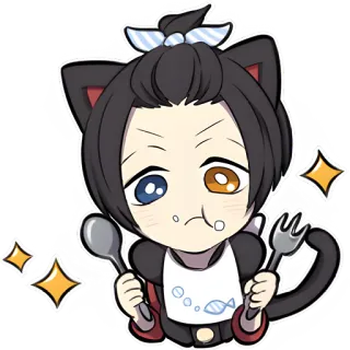 😋 dd64162c 애니메이션, 만화, 귀여운, 카와이, 고양이, 숟가락, 포크, 아기 telegram sticker