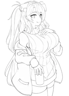 😍 26c80720 애니메이션 여자, 스케치, 애니메이션, 여자, 스웨터, 음료 telegram sticker