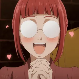 🥰 8006b099 @f1xx_Fox Anime, Postać, Kobieta, Okulary, Uśmiech, Serca telegram sticker