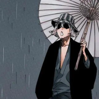 🌟 2562ec1c Kisuke Urahara Bleach 애니메이션, 만화, 우라하라 키스케, 블리치, 캐릭터, 우산, 비 whatsapp sticker