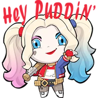 ✋ 0460ab02 Harley Quinn HEY PUDDIN' harley quinn, dc comics, vilão, desenho animado, fofo, puddin whatsapp sticker