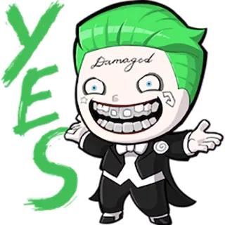 👍 125237c9 Joker Damaged
YES Coringa, Danificado, SIM, Desenho animado, Vilão, DC Comics whatsapp sticker