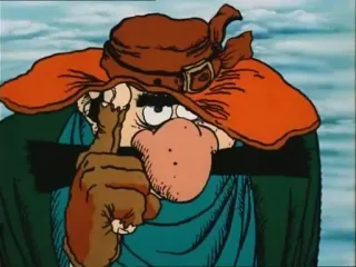 🤨 25153f9f dessin animé, homme, personnage, chapeau, pointant whatsapp sticker