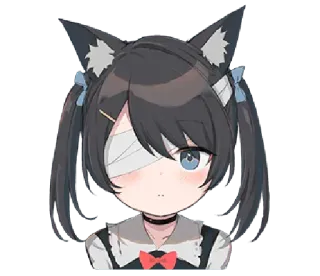 😳 291b7eca อนิเมะ, ผู้หญิง, ผ้าพันแผล, หูแมว, ผมแกะ, โช้คเกอร์ telegram sticker