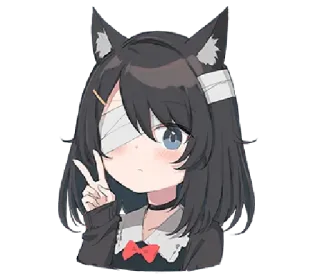 ✌️ 5aee4cdd อนิเมะ, หูแมว, ผ้าพันแผล, สัญลักษณ์สันติภาพ, ผู้หญิง, มังงะ, สติกเกอร์ telegram sticker