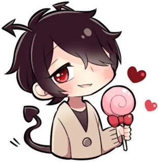 😈 c0313f70 恶魔, 动漫, 可爱, 棒棒糖, 红色, 爱心 telegram sticker