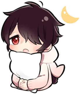 🌙 de90b696 Q版, 动漫, 男孩, 月亮, 可爱, 卡哇伊, 困 telegram sticker