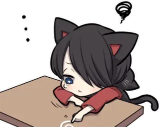 😕 10a603d4 猫耳朵, 动漫, 伤心, 可爱, 绘画, 桌子 telegram sticker