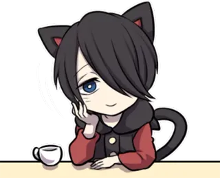 🤗 27ad6e82 猫耳朵, 动漫, 卡哇伊, 可爱, Q版, 猫, 咖啡 telegram sticker