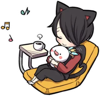 🎼 4c935fcc 动漫, 猫耳, 卡哇伊, 咖啡, 可爱, Q版, 放松, 音符 telegram sticker