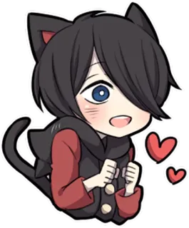 😃 5caada76 猫耳朵, 动漫, Q版, 卡哇伊, 可爱, 爱心 telegram sticker