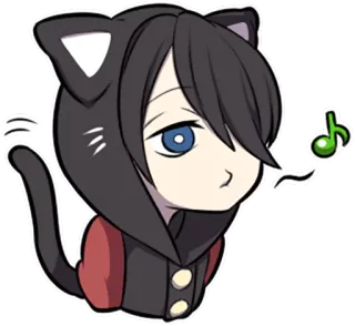 🎶 e5488951 猫, Q版, 动漫, 卡哇伊, 可爱, 帽衫, 耳朵, 音乐 telegram sticker