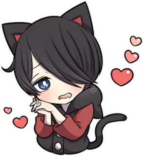 😍 126cbce0 猫, 动漫, 猫, 可爱, 卡哇伊, 猫耳少年, 爱心 telegram sticker