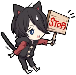 ⛔ 79627805 STOP! 动漫, 猫, 停止, 标志, Q版, 可爱, 警告, 小猫 telegram sticker