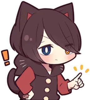 ☝ ac03caf8 猫耳, ちび, アニメ, 可愛い, 指差し, パーカー, ステッカー, 警告 telegram sticker