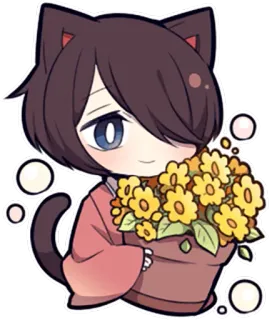 💐 d413fdc4 ちび, 猫耳, アニメ, 花, 可愛い, かわいい, 猫 telegram sticker