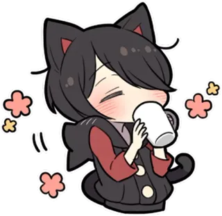 ☕ ff4b76bb 猫, 可愛い, かわいい, アニメ, 漫画, ちび, 飲み物, ペット, お茶, コーヒー telegram sticker
