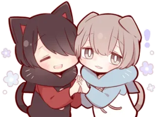 😄 59e6e476 アニメ, ちび, かわいい, カワイイ, 友情, 獣耳, 漫画 whatsapp sticker