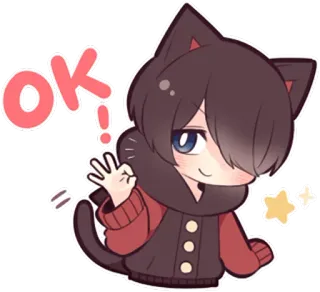 🆗 97149a3a OK OKサイン, アニメ, 猫耳, 可愛い, かわいい, ステッカー whatsapp sticker