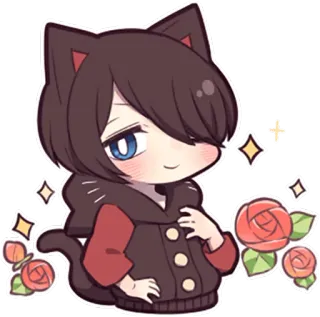 😉 c7c9c280 アニメ, マンガ, 猫耳, ちび, 可愛い, カワイイ, バラ, キラキラ whatsapp sticker