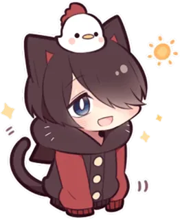 😃 d150e195 アニメ, ちび, 可愛い, 猫, 鶏, かわいい, 動物, 漫画 whatsapp sticker