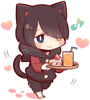 🍰 e4d9b939 アニメ, 猫, ちびキャラ, 可愛い, かわいい, ケーキ, ジュース, デジタルアート whatsapp sticker
