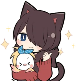 👍 d098909d Chibi, Gatto, Carino, Anime, Kawaii, Bambola telegram sticker