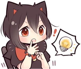 💡 d4095d57 garota anime, orelhas de gato, lâmpada, ideia, pensando, fofo, desenho animado telegram sticker