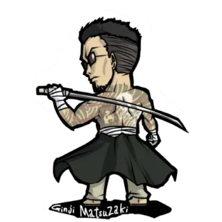 😑 71f35725 Ginji Matsuzaki Самурай, Катана, Оружие, Тату, Мужчина, Мультфильм telegram sticker