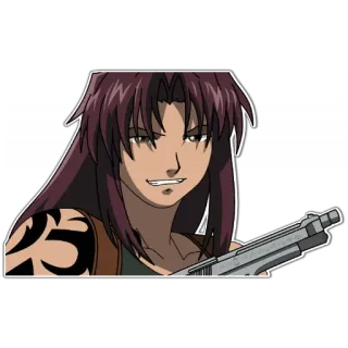😆 6c8f2784 Revy Black Lagoon Anime, Frau, Waffe, Revy, Black Lagoon, animiert telegram sticker
