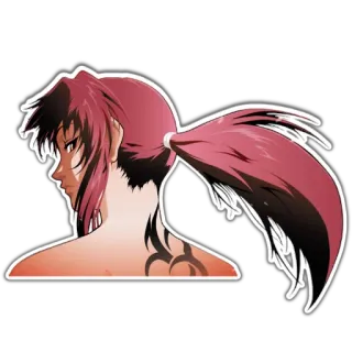 🙈 6fe63658 Revy Black Lagoon Anime, Frau, Pferdeschwanz, Tätowierung, Pistole, Waffe, Pirat, Black Lagoon, Revy telegram sticker