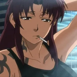 😌 595edc83 Revy Black Lagoon Anime, Waffe, Zigarette, Tattoo, Frau whatsapp sticker