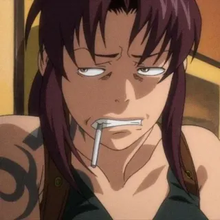 🙄 6c8a7a76 Revy Black Lagoon Anime, Waffe, Zigarette, Frau, Tattoo whatsapp sticker