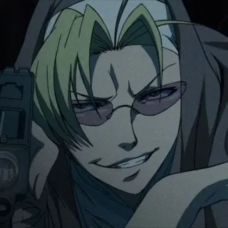 😏 c39f8268 Anime, Waffe, Bösewicht, Blond, Brille whatsapp sticker