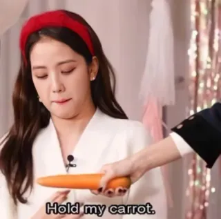 🥕 6439a09f Hold my carrot. wortel, makanan, sayur, lelucon, meme telegram sticker