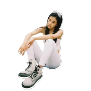 👢 211f1cc9 女性, 座っている, 白, ブーツ, 耳 whatsapp sticker