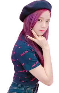 ✌️ 18082a5f Hamal club 韩流, 贝雷帽, 紫色头发, 和平标志, 女性, 亚洲人, 女孩 telegram sticker